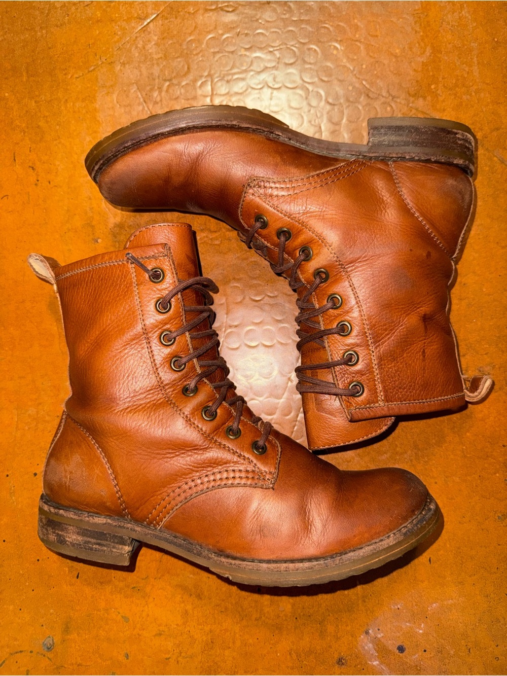 Frye Women's Lace-Up Combat Boots in Cognac